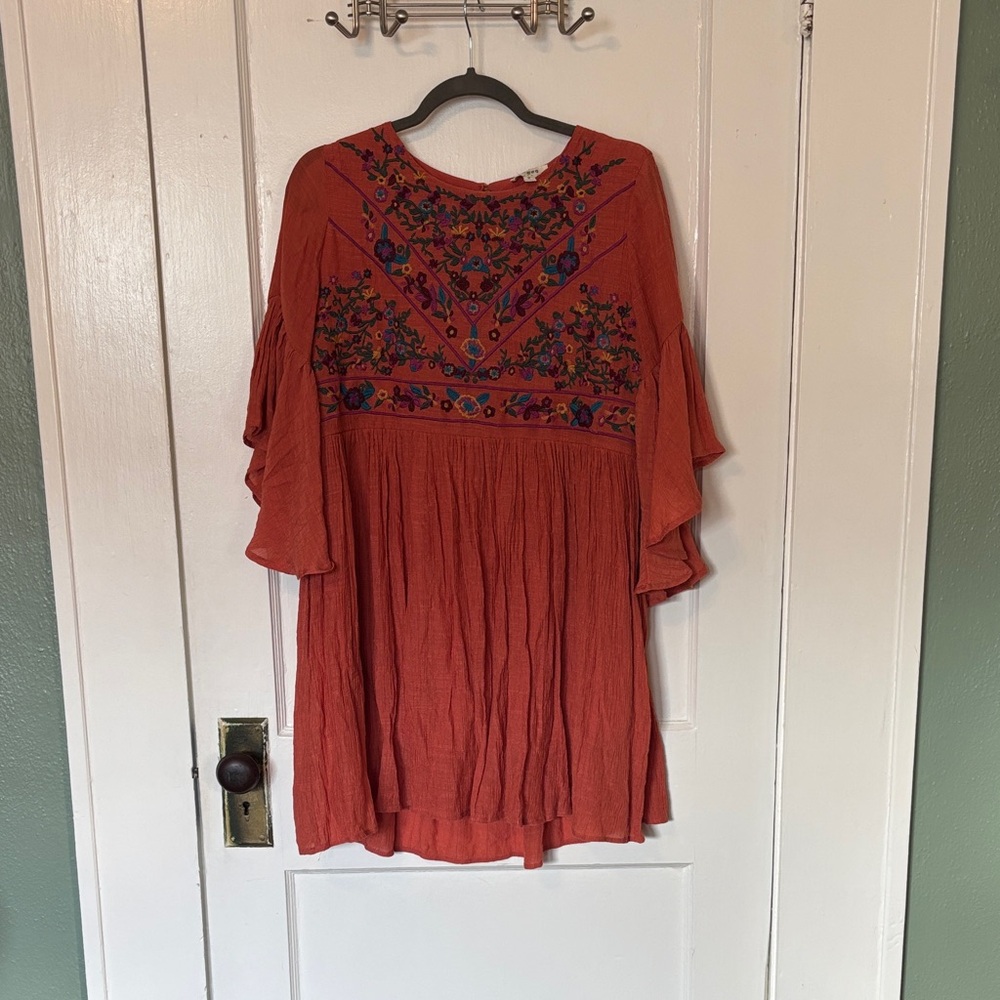Embroidered Rust Orange Boho dress